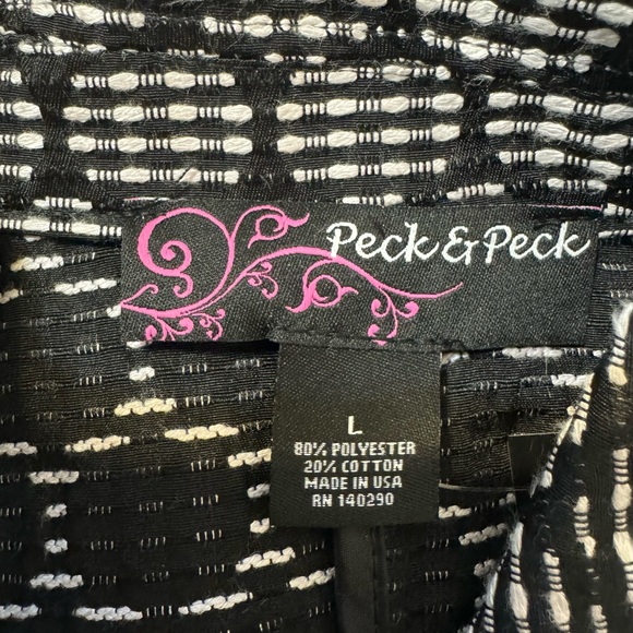 Peck & Peck Black and White Geometric Pattern Front Tie 3/4 Sleeve Jacket NWT - Picture 6 of 10
